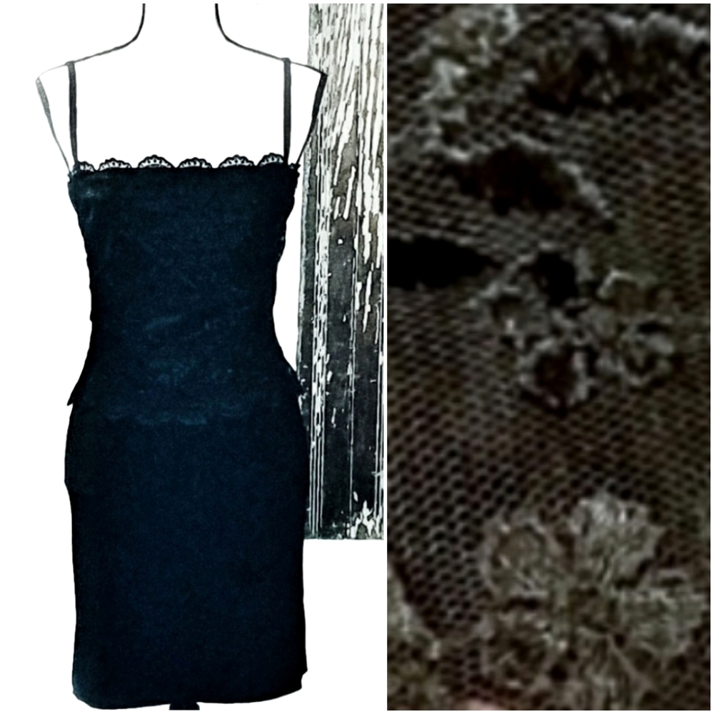 Vintage AMAZING Sleeveless Lace Fitted Dress Black Size M